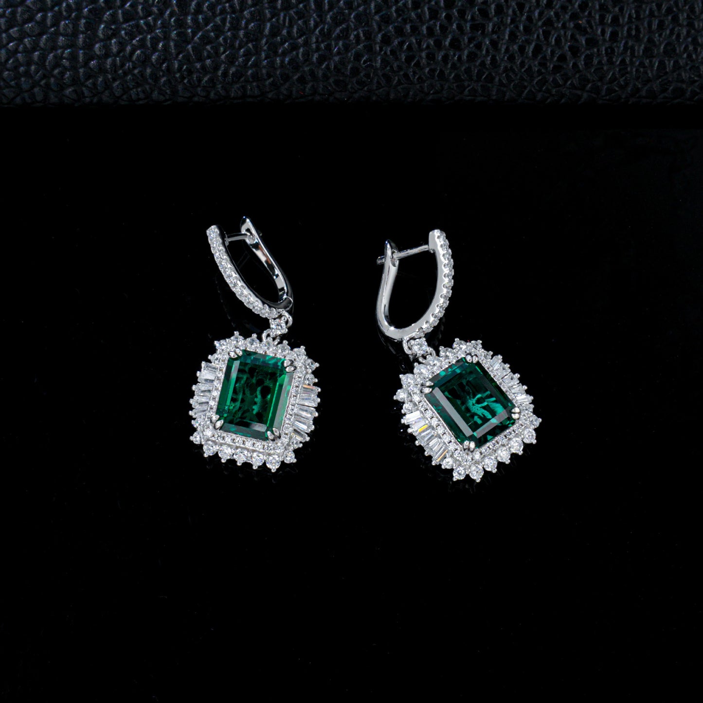 S925 Silver Lab Emerald Double-Layer Halo Earrings, Day Mothers Gift - Photo 3