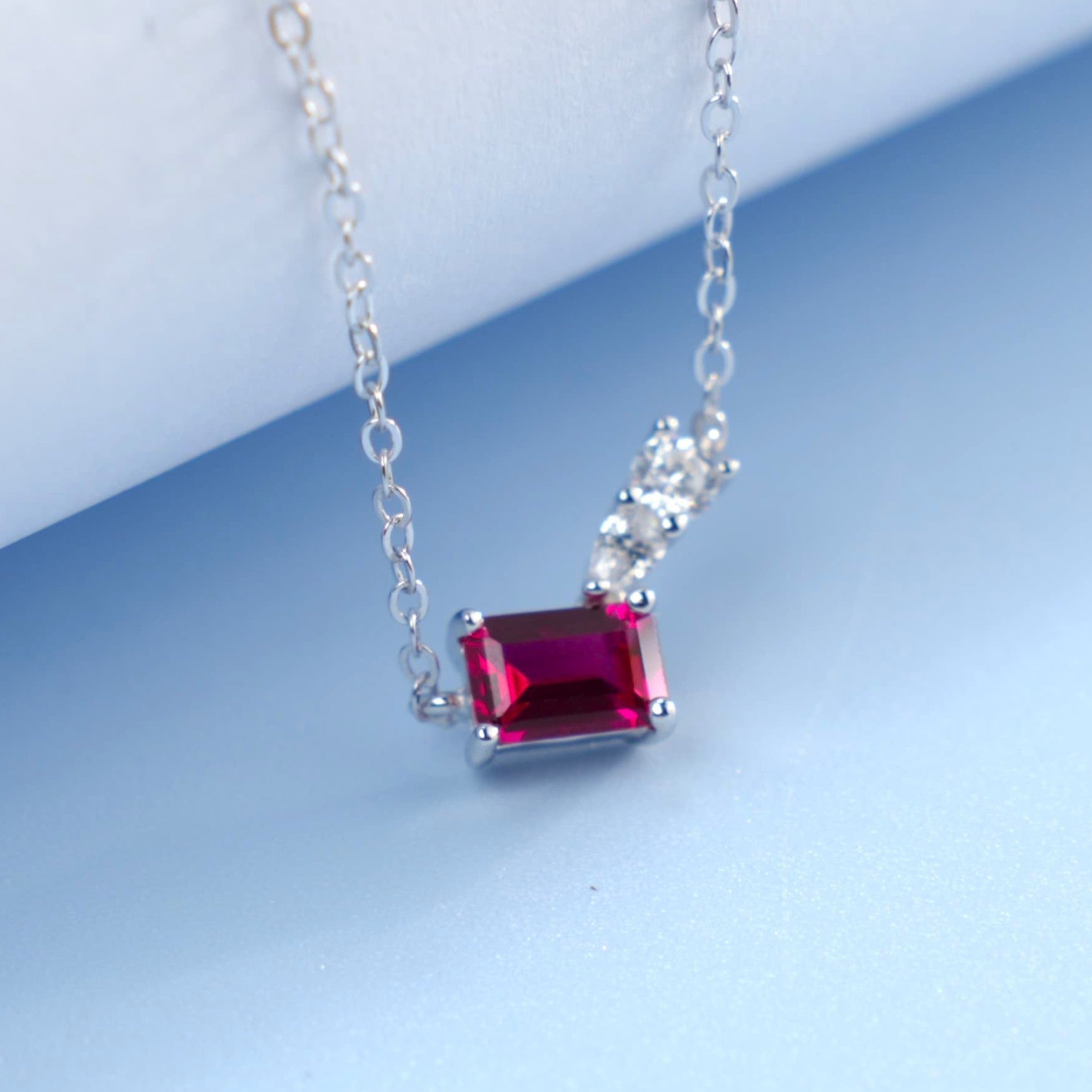 S925 Silver Pendant Pigeon Blood Ruby Necklace, Square Diamond Chain - Photo 3
