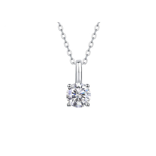 S925 Sterling Silver Lab Diamond Solitaire Choker Necklace, Minimalist Versatile - Photo 1