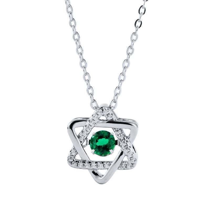 S925 Silver Interwoven Hexagram Emerald Necklace, Hollow Vintage Simple - Photo 5
