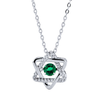 S925 Silver Interwoven Hexagram Emerald Necklace, Hollow Vintage Simple - Photo 5