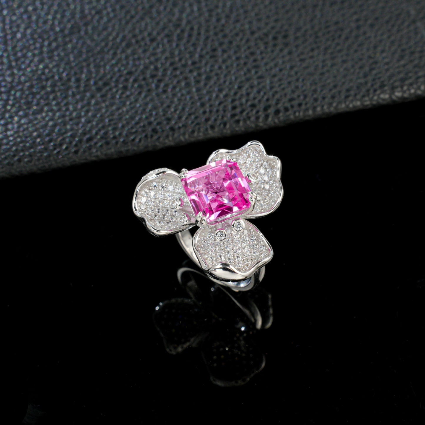S925 Sterling Silver Lab Padparadscha Pave 'Three-Life Stone' Ring, for Women - Photo 4