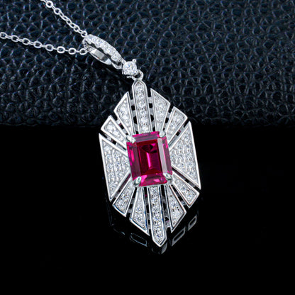 S925 Silver Geometric Hollow coloured Gemstone Pendant, Vintage Stone Jewellery - Photo 2