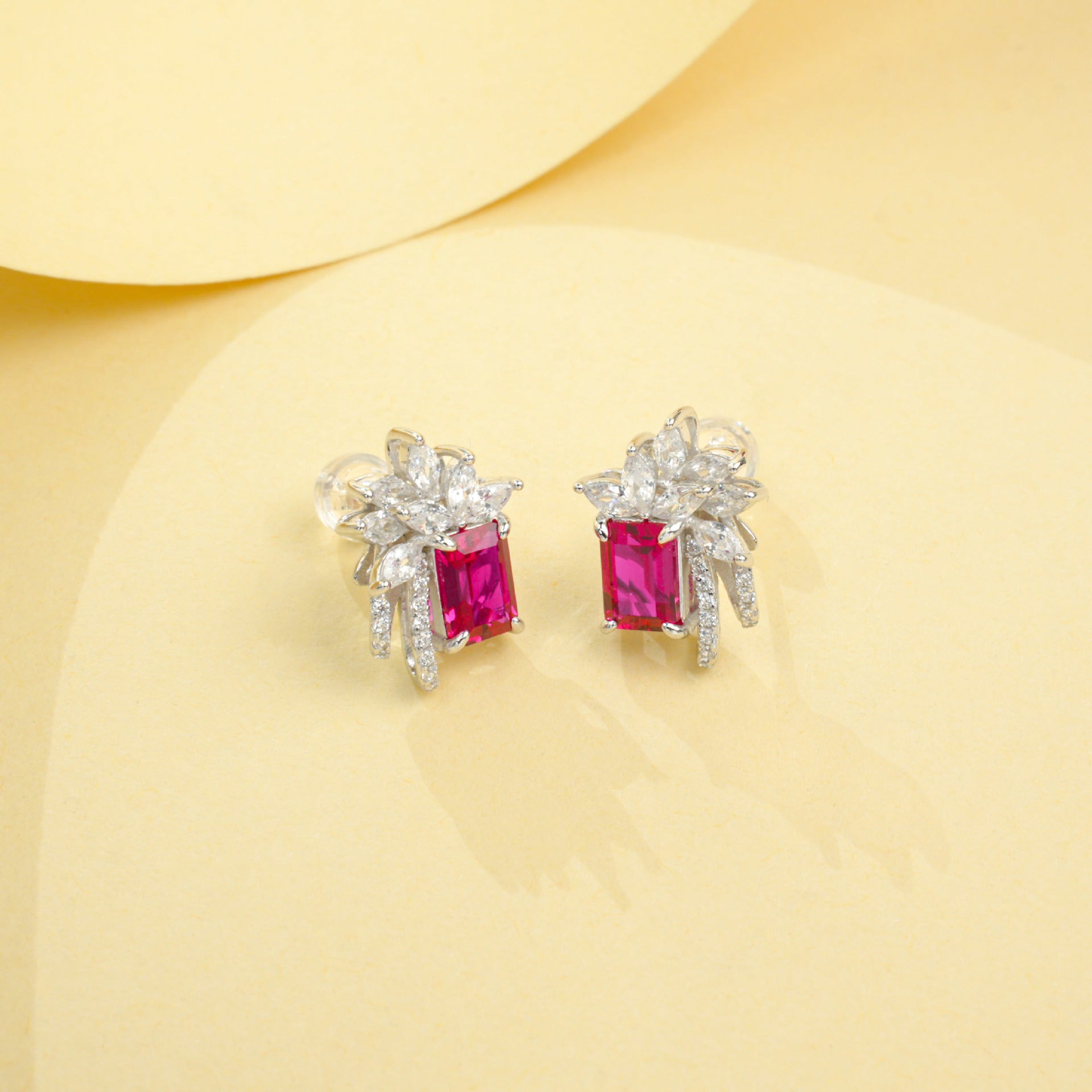 S925 Sterling Silver Lab Ruby Square Earrings, Premium Versatile Bestie - Photo 2