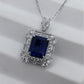 925 Sterling Silver Lab Sapphire Square Double-Pave Pendant Choker, Vintage Palace - Photo 4