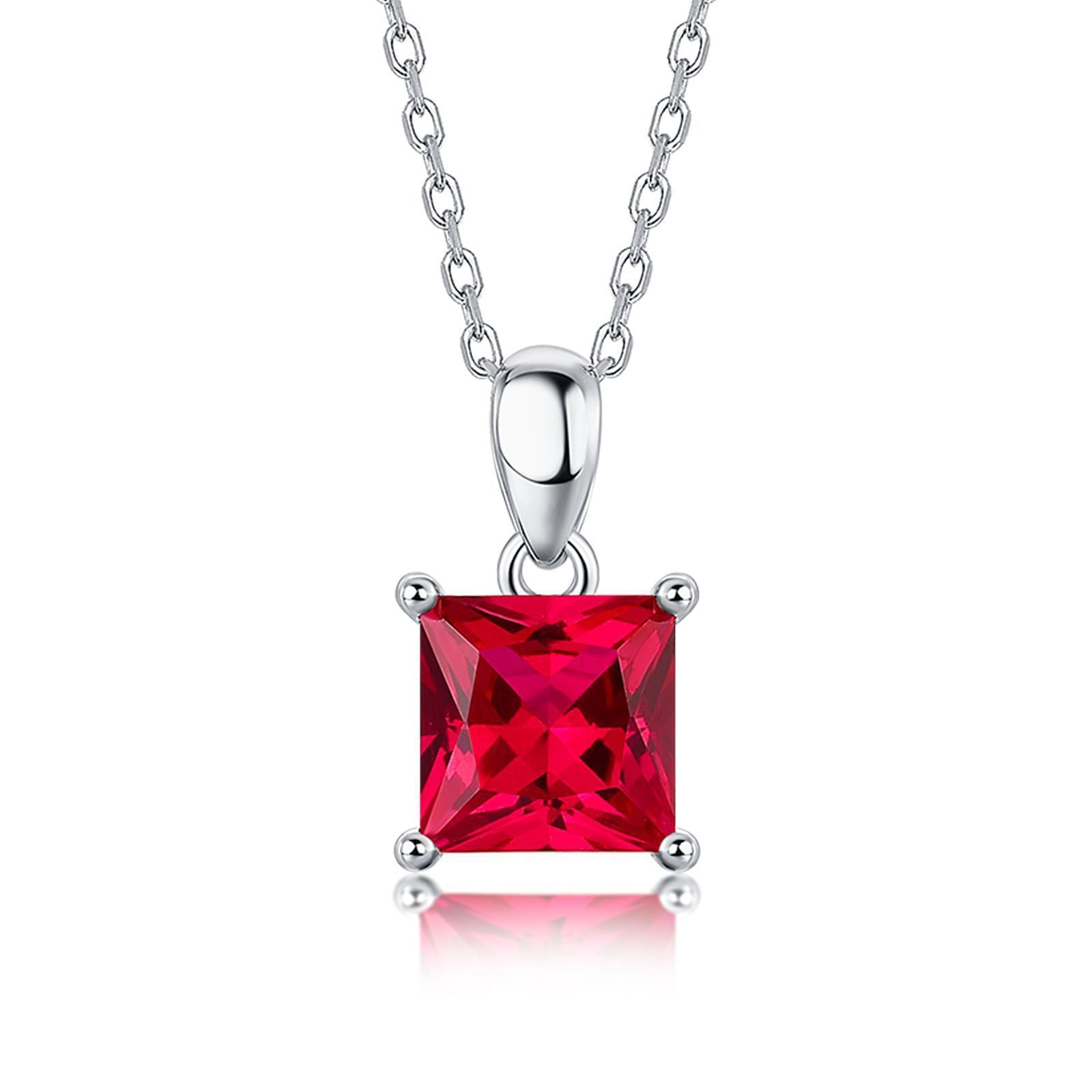 925 Sterling Silver Lab Ruby Rectangular Jewellery Set (Necklace, Ring, Earrings), Minimalist - Photo 5