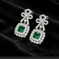 S925 Sterling Silver Lab Emerald Bowknot Halo Long Drop Earrings, for Women - Photo 4