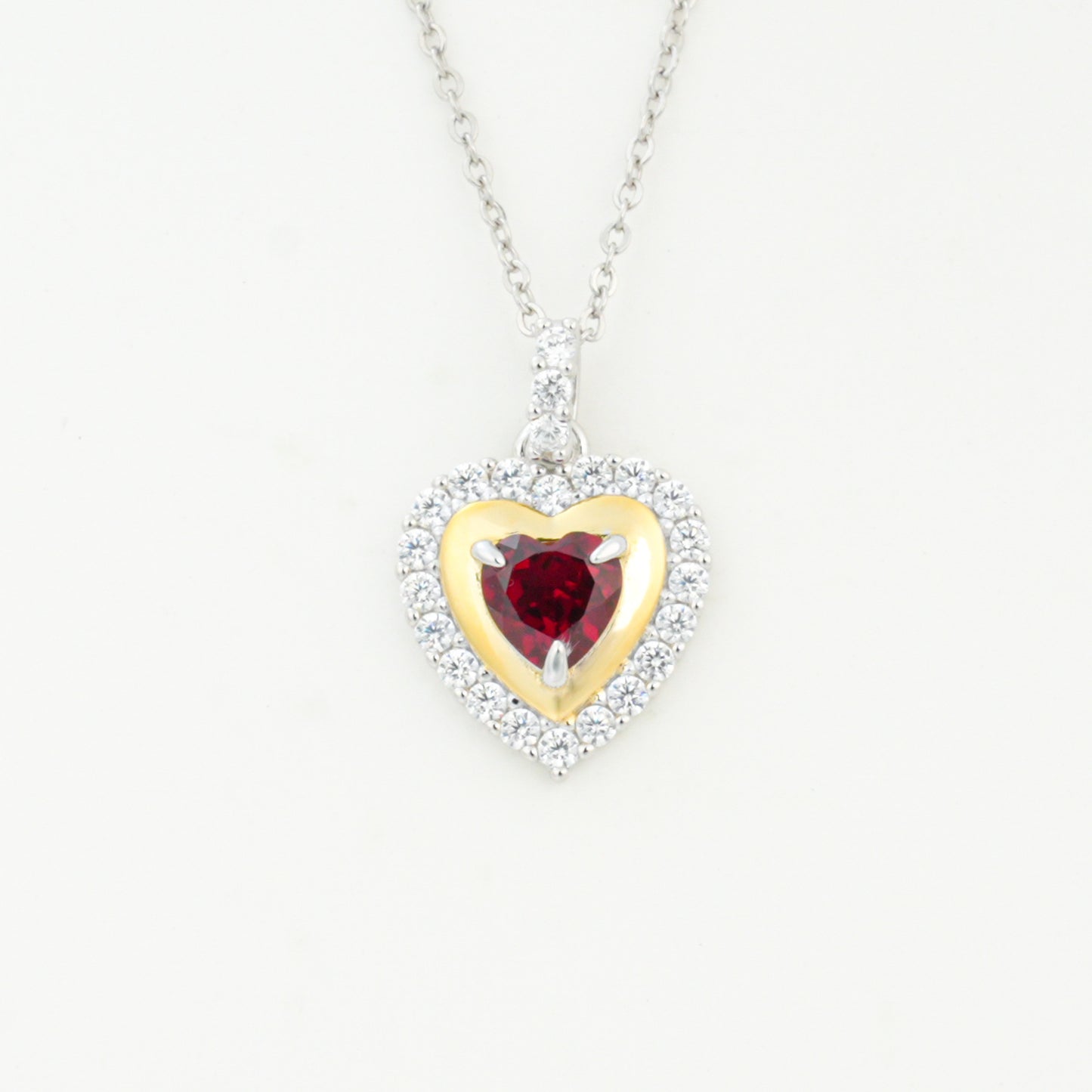 925 Sterling Silver Lab Ruby Heart Necklace, Premium Designer Versatile for Women - Photo 6