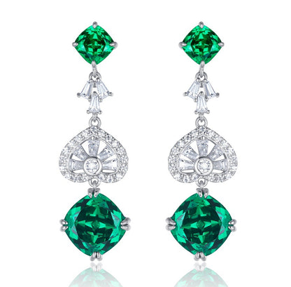S925 Sterling Silver Green Garnet Heart Tassel Cushion Earrings, Versatile Premium for Women - Photo 6