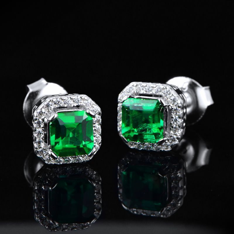 S925 Sterling Silver Emerald Stud Earrings, Vintage Unique Versatile - Photo 2