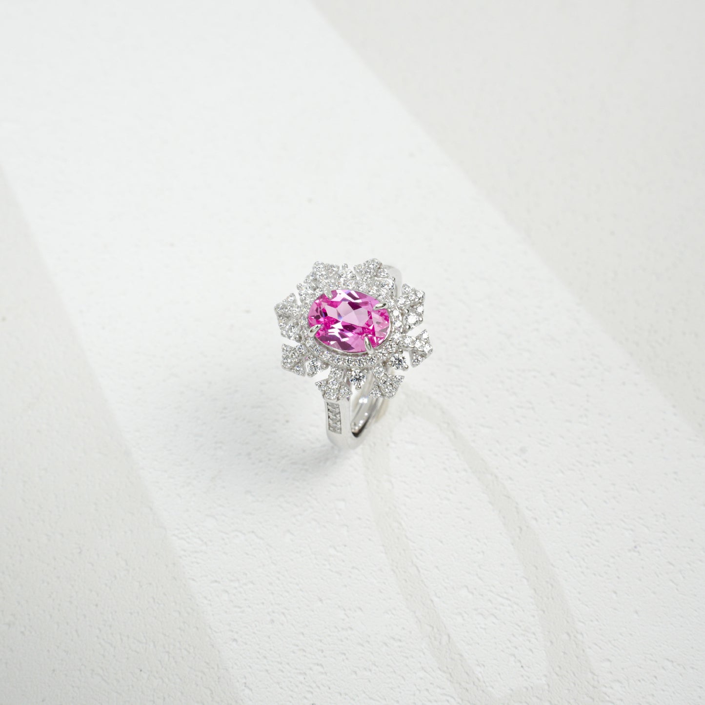 S925 Sterling Silver Lab Gemstone Snowflake Pave Open Ring, Premium Versatile - Photo 5
