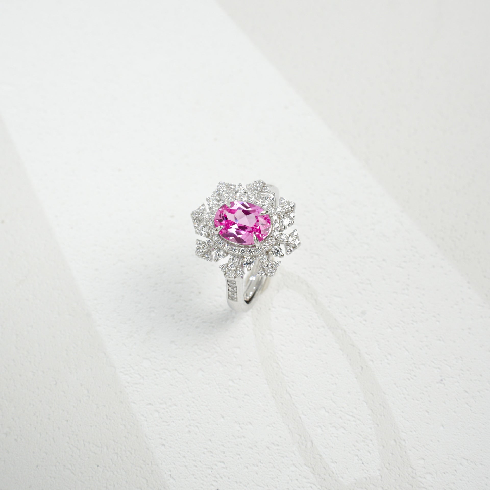S925 Sterling Silver Lab Gemstone Snowflake Pave Open Ring, Premium Versatile - Photo 5
