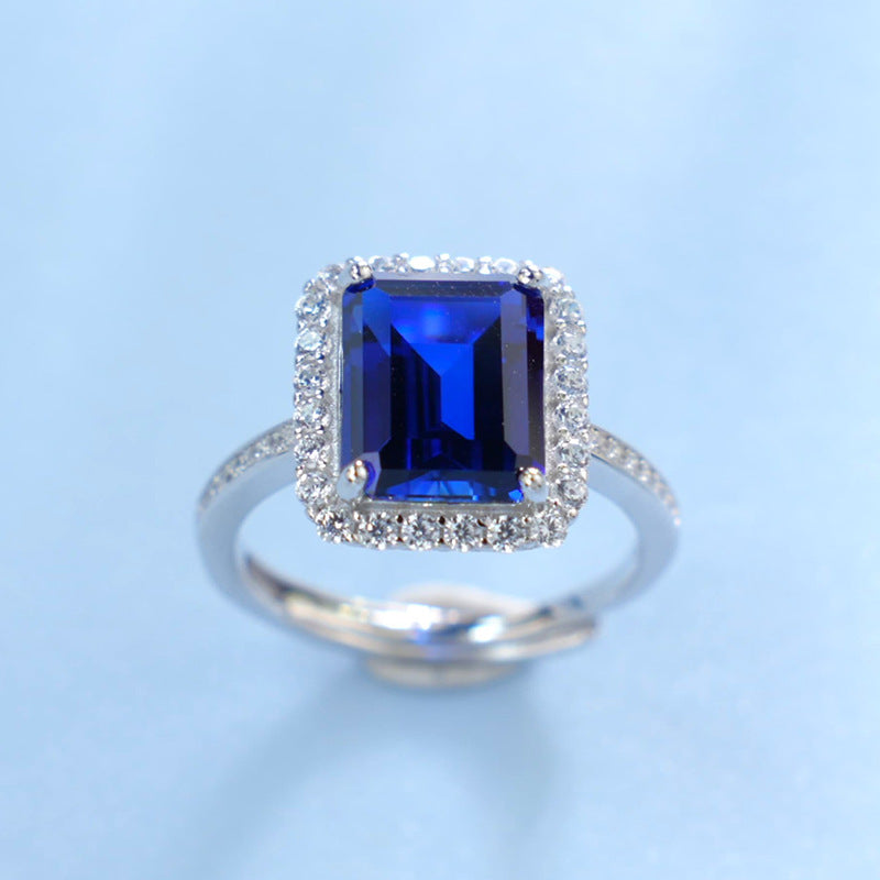 925 Sterling Silver Lab Sapphire Ring for Women, Vintage Trendy Versatile - Photo 1