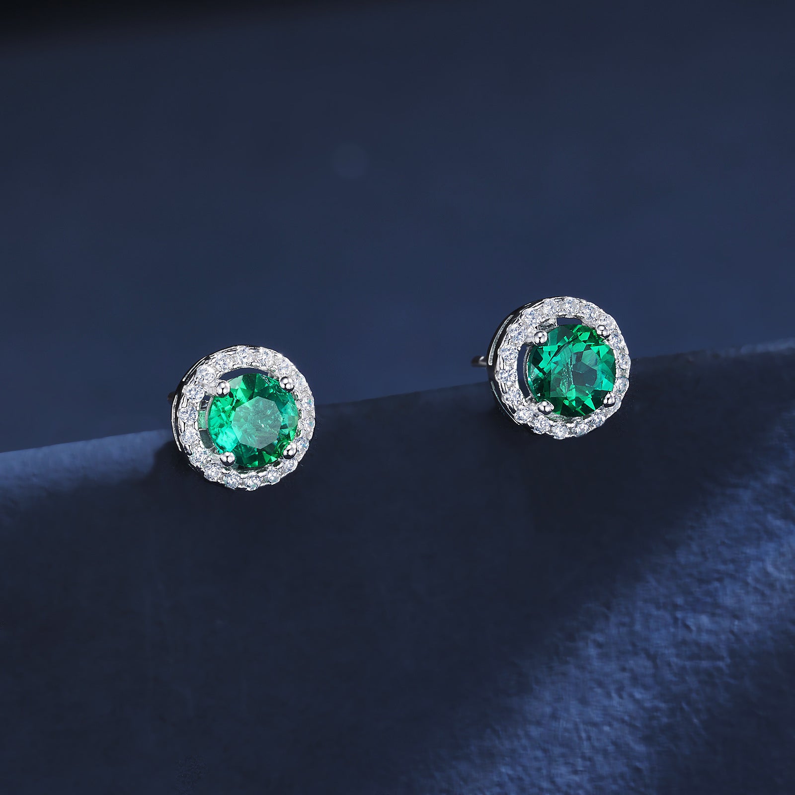 S925 Sterling Silver Lab Emerald Sunflower Pave Stud Earrings, Premium for Women - Photo 4