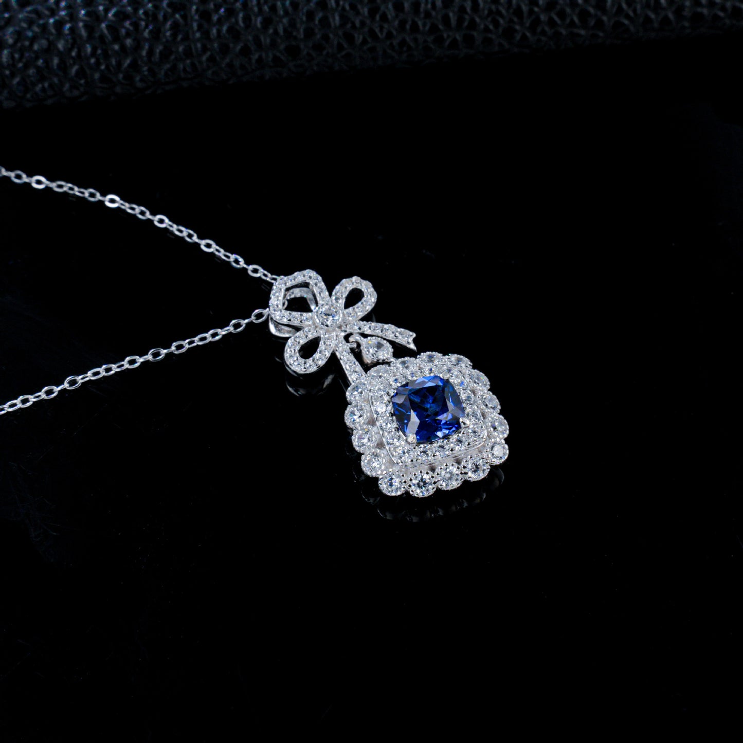 S925 Lab Sapphire Necklace Sterling Silver Elegant Premium Pendant - Photo 4