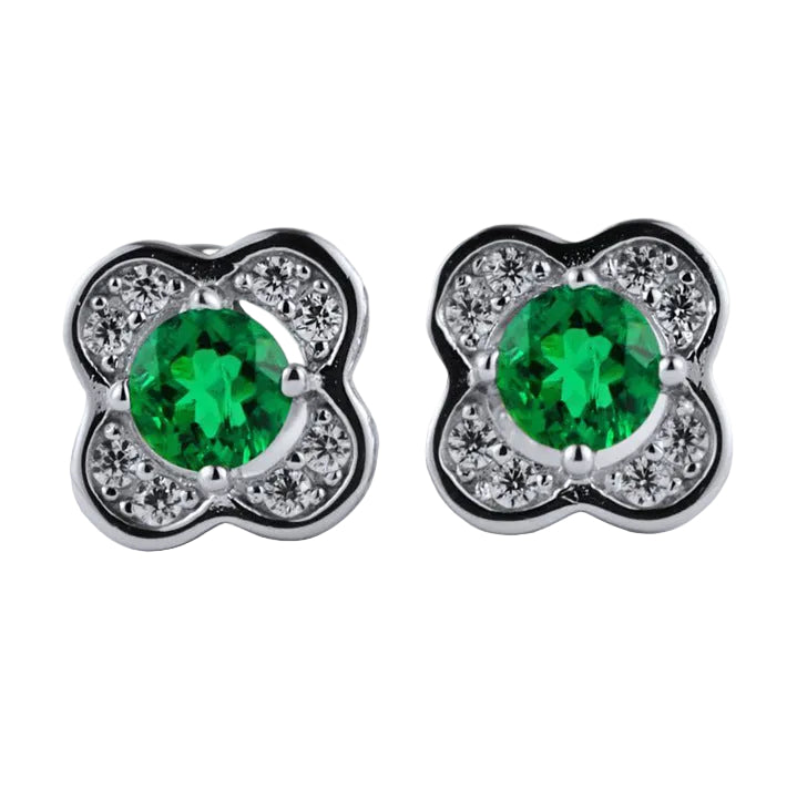 S925 Sterling Silver Lab Emerald Pave Earrings, Vintage Premium for Women - Photo 2