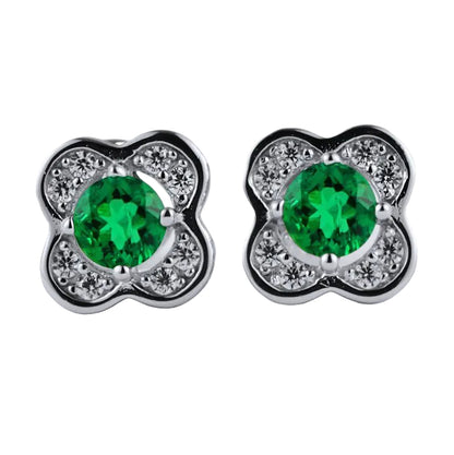S925 Sterling Silver Lab Emerald Pave Earrings, Vintage Premium for Women - Photo 2