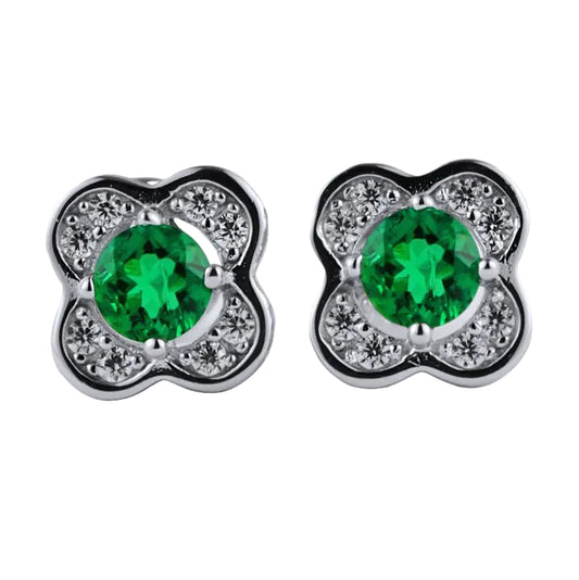 S925 Sterling Silver Lab Emerald Pave Earrings, Vintage Premium for Women - Photo 2