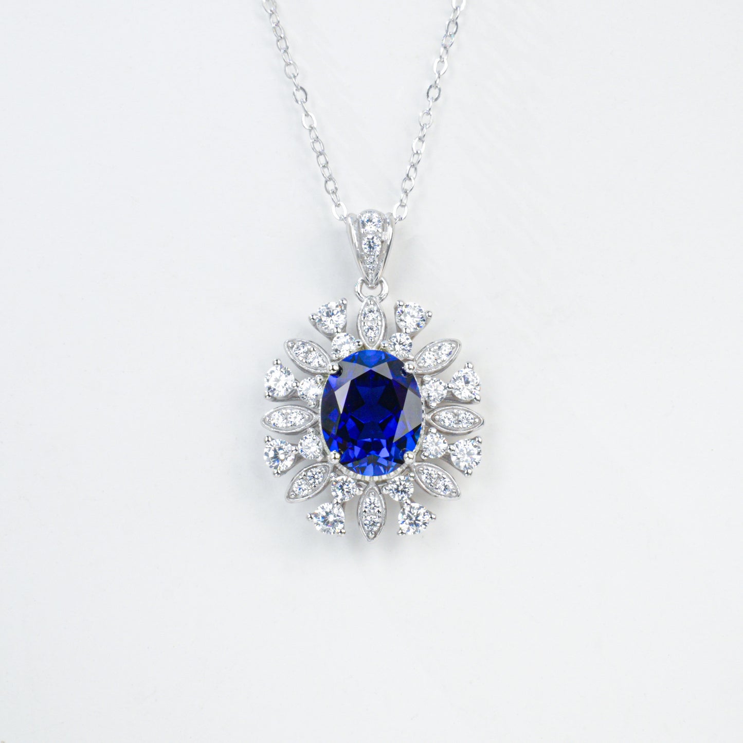 925 Sterling Silver Lab Sapphire Pave Necklace for Women, Premium - Photo 5