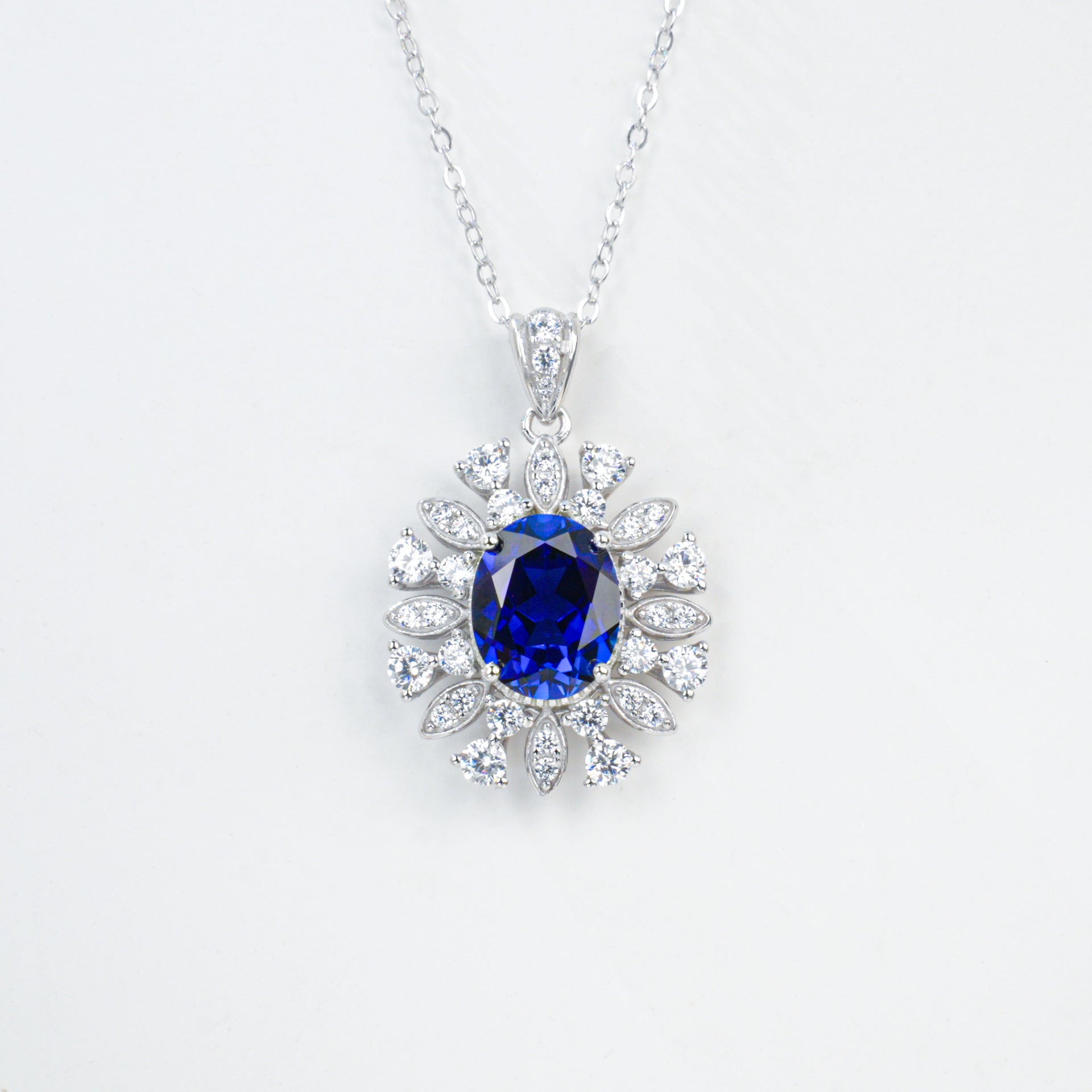 925 Sterling Silver Lab Sapphire Pave Necklace for Women, Premium - Photo 5