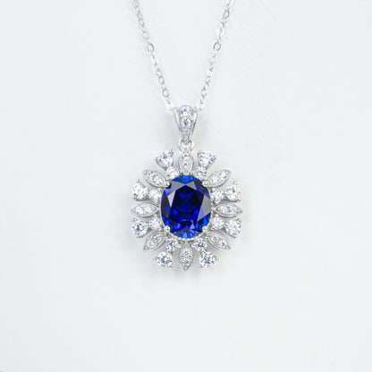 925 Sterling Silver Lab Sapphire Pave Necklace for Women, Premium - Photo 5