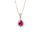 S925 Silver Teardrop Lab Ruby Necklace, Diamond Halo Birthday - Photo 5