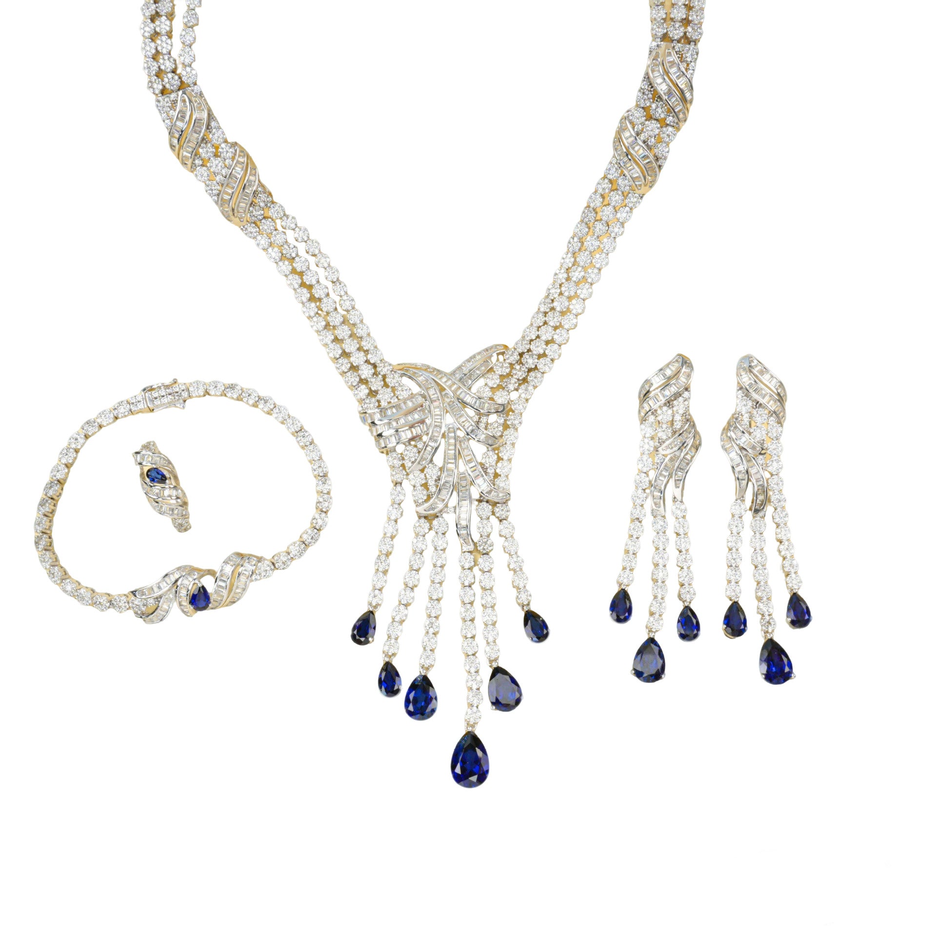 S925 Sterling Silver Lab Sapphire Jewellery Set (Necklace, Bracelet, Ring, Earrings) - Photo 5