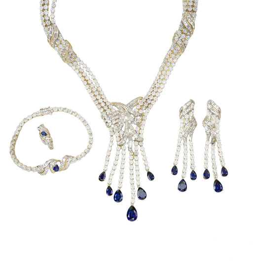 S925 Sterling Silver Lab Sapphire Jewellery Set (Necklace, Bracelet, Ring, Earrings) - Photo 5