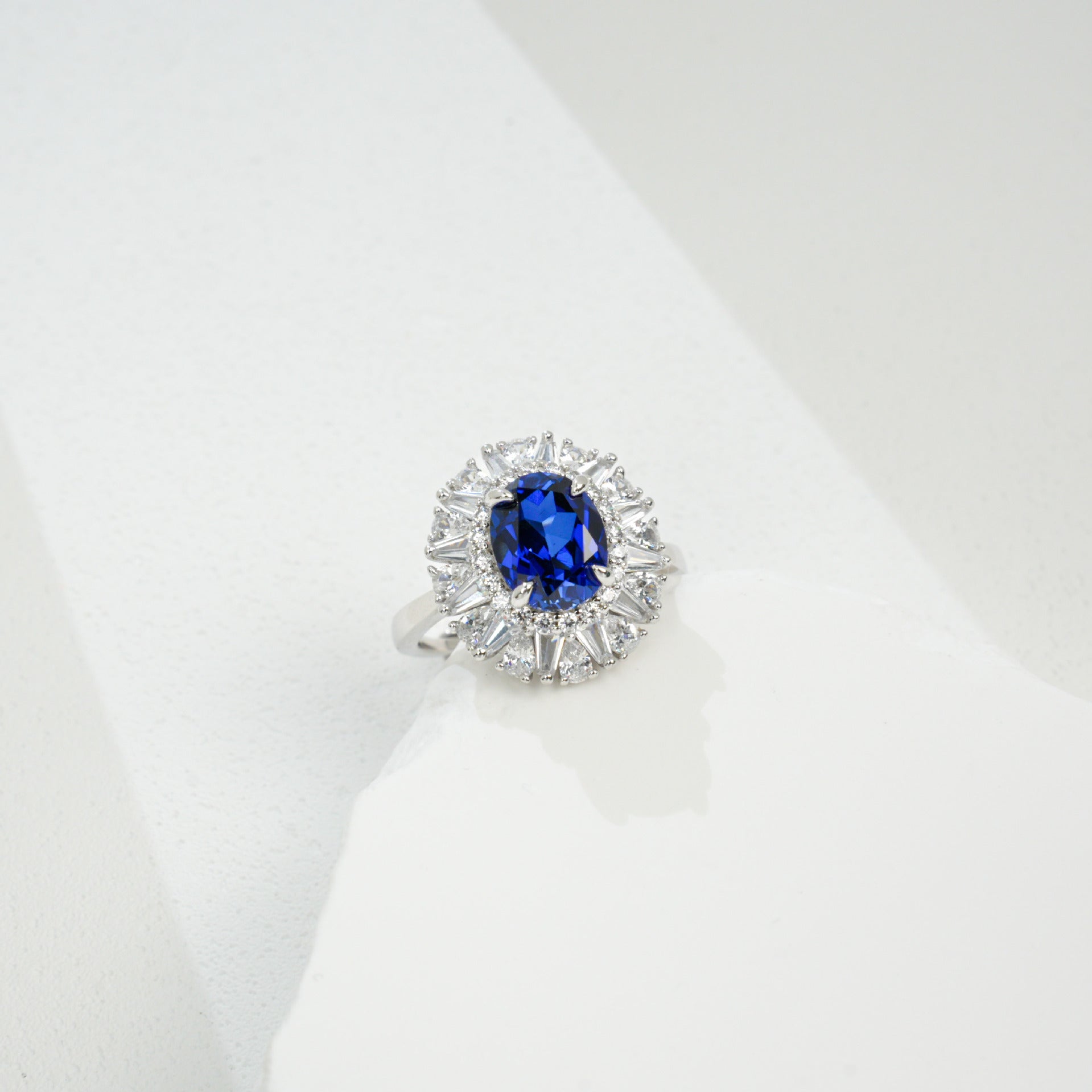 Sterling Silver Lab Sapphire Ring, Unique Versatile - Photo 3