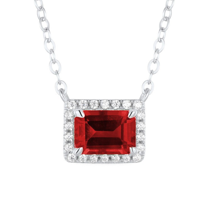 Old Money Style Square Lab Ruby Pendant S925 Sterling Silver Diamond Necklace, Premium - Photo 5