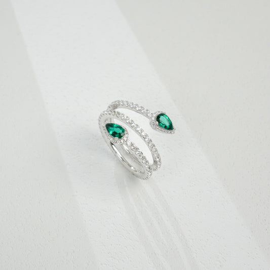 S925 Sterling Silver Lab Emerald Ring, Teardrop Simple Design - Photo 3