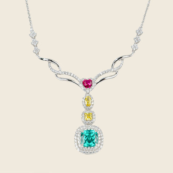 S925 Sterling Silver Emerald-Cut Gemstone Micro-Pave Pendant Choker Necklace, Versatile - Photo 1