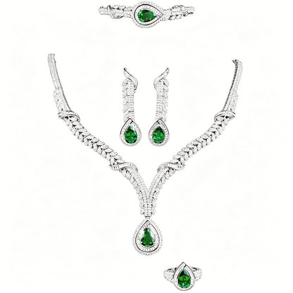 S925 Silver Emerald Teardrop Y-Shaped Layered Necklace, Versatile Vintage Wedding - Photo 5