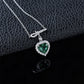 S925 Silver Heart Lab Emerald Full Diamond Halo Necklace, Premium - Photo 4