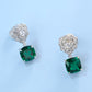 S925 Silver 3D Camellia Lab Emerald Drop Earrings, French Gemstone Flower - Photo 2