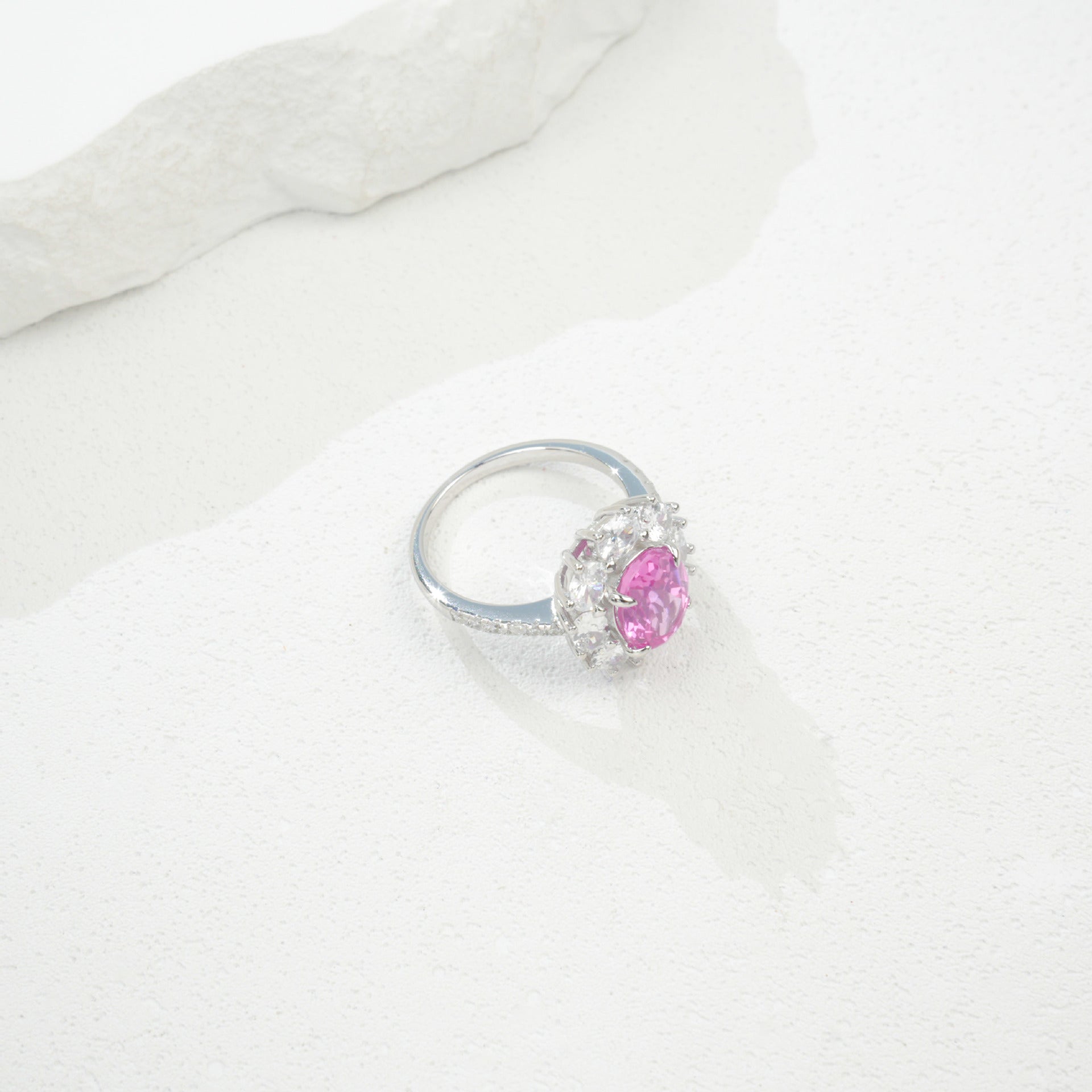 S925 Sterling Silver Pink Diamond Cushion Four-Prong Ring, Versatile for Women - Photo 2