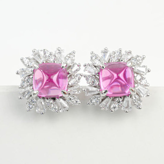 S925 Sterling Silver Lab Padparadscha Sunflower Earrings, Elegant for Women - Photo 1