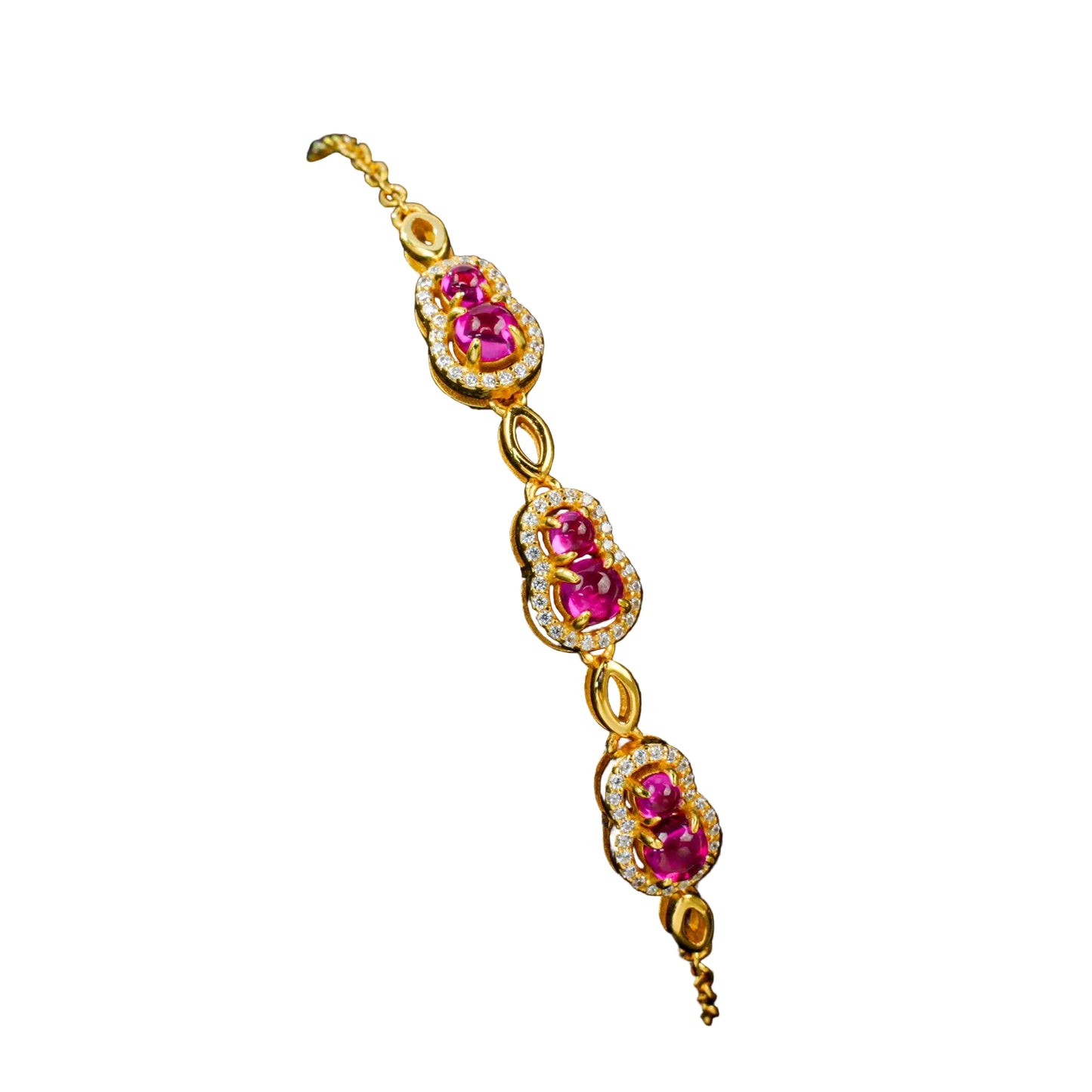 S925 Sterling Silver Lab Pigeon Blood Ruby Gourd Enamel Sparkly Bracelet, Versatile - Photo 2