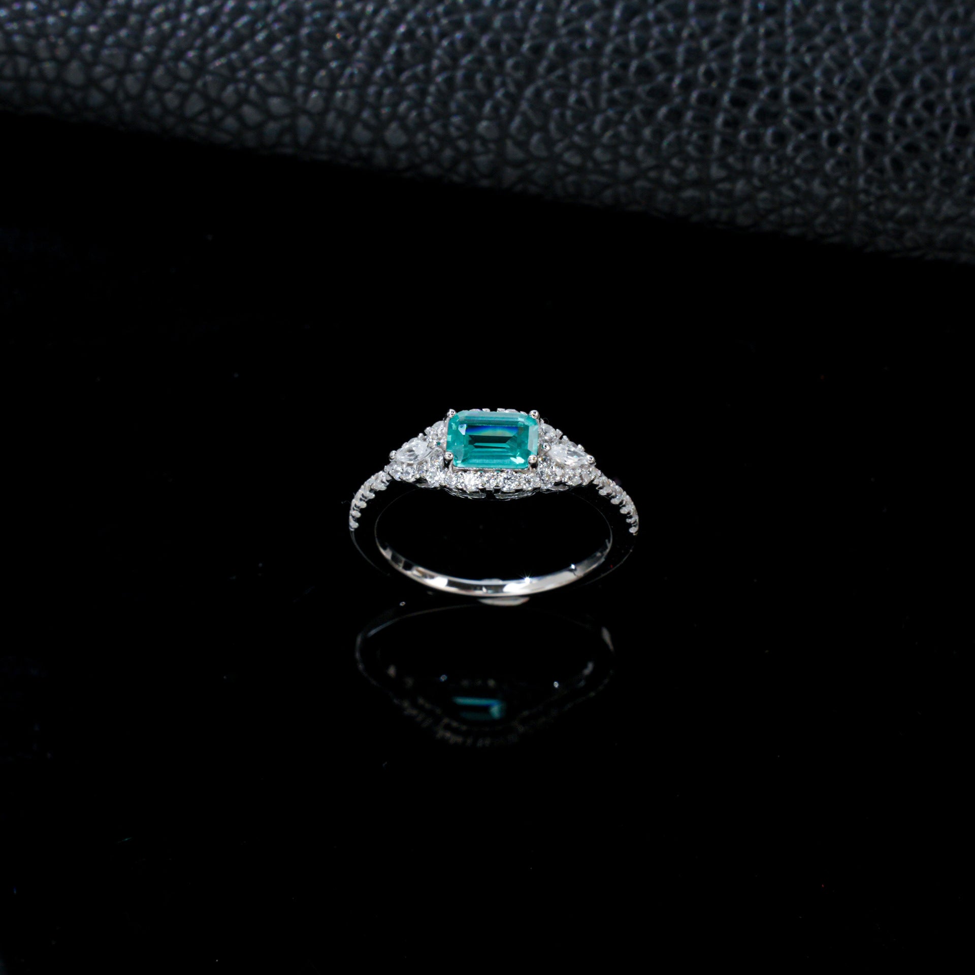 S925 Silver Rectangle Lab Paraiba Tsavorite Diamond, Gemstone Ring - Photo 3
