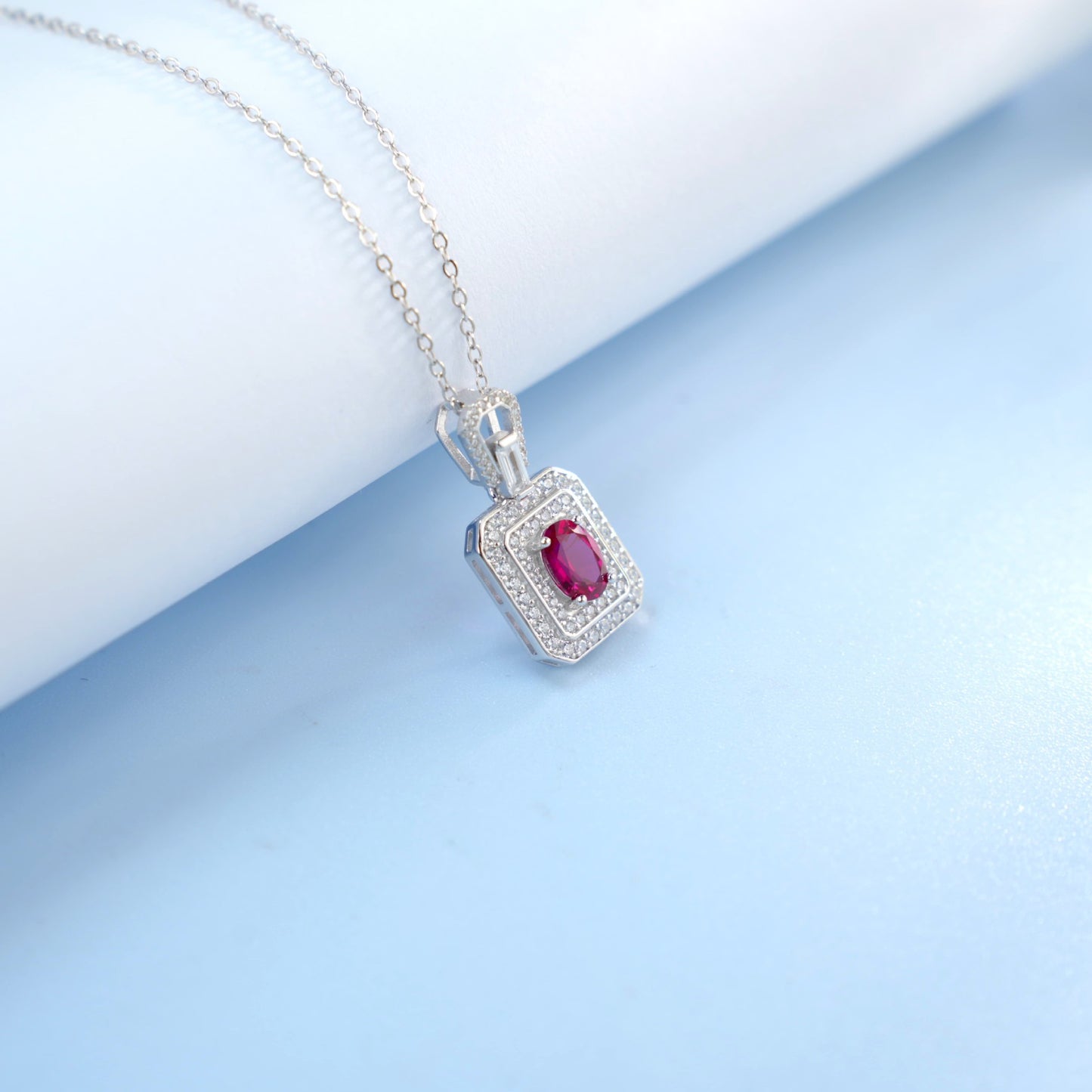 S925 Silver Lab Ruby Necklace, Bold Jewellery - Photo 2