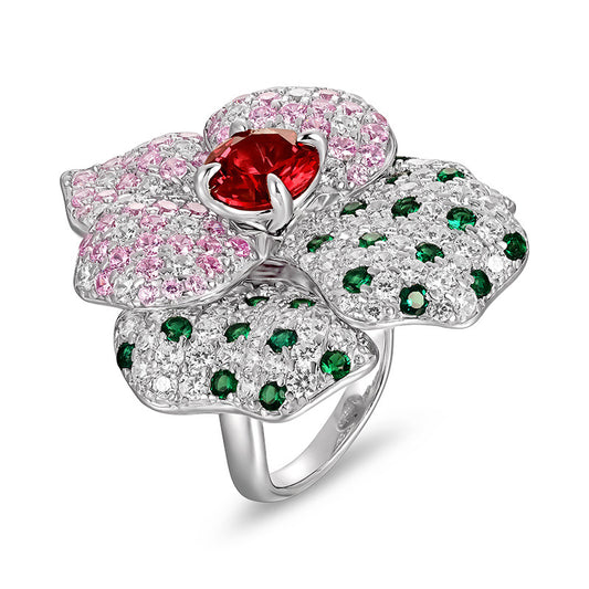 S925 Sterling Silver Ruby Flower Ring, Design Gift Premium - Photo 5