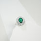 S925 Sterling Silver Lab Emerald Oval Halo Adjustable Open Ring, Vintage Versatile Gift - Photo 4