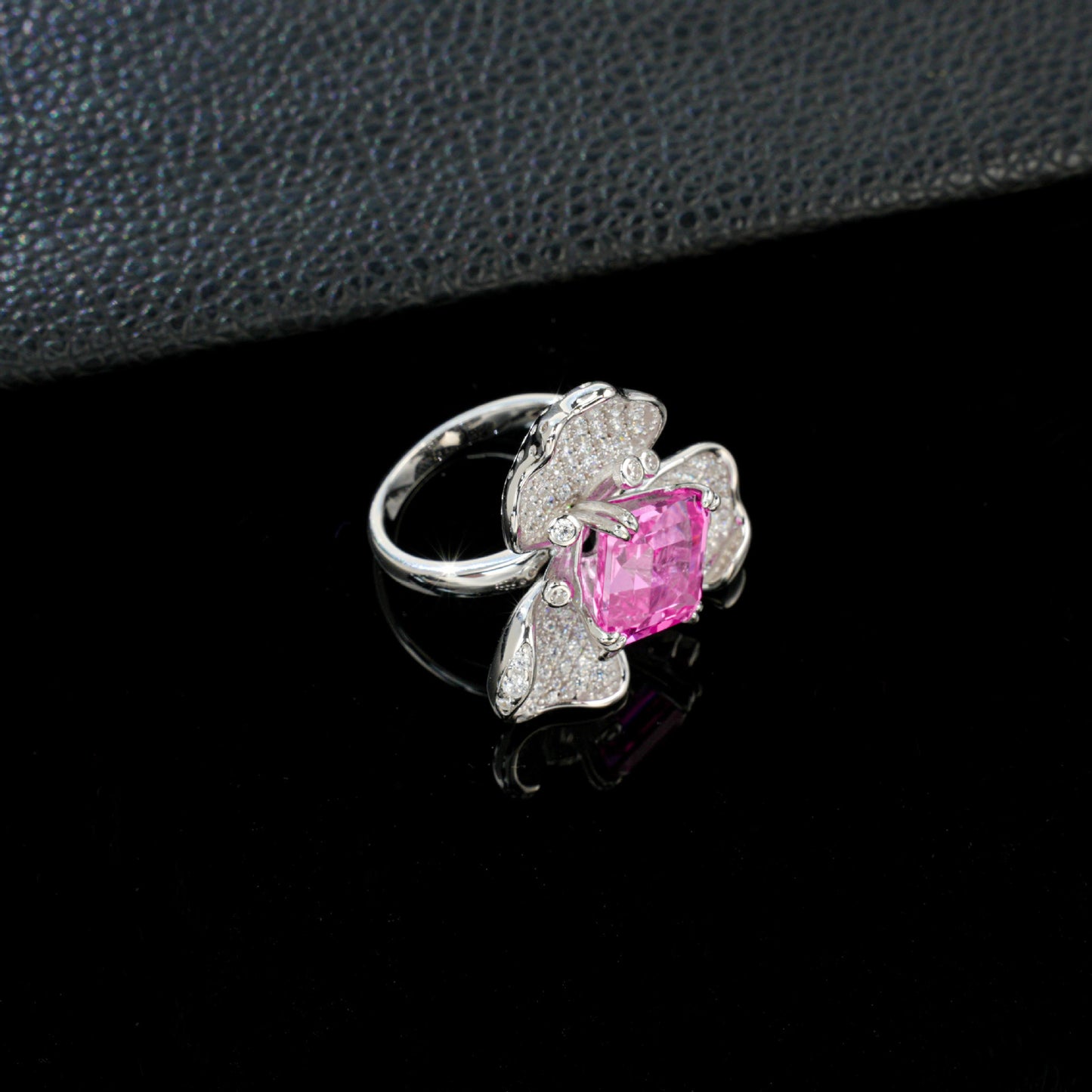 S925 Sterling Silver Lab Padparadscha Pave 'Three-Life Stone' Ring, for Women - Photo 3