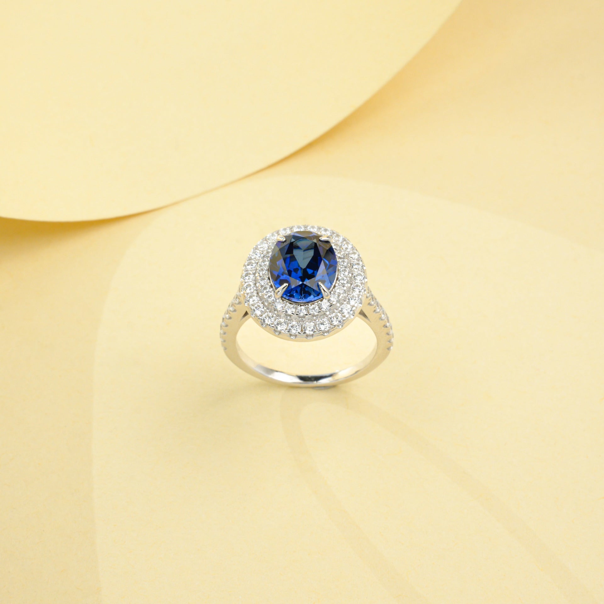 925 Sterling Silver Lab Sapphire Diamond Ring, Minimalist for Women - Photo 2