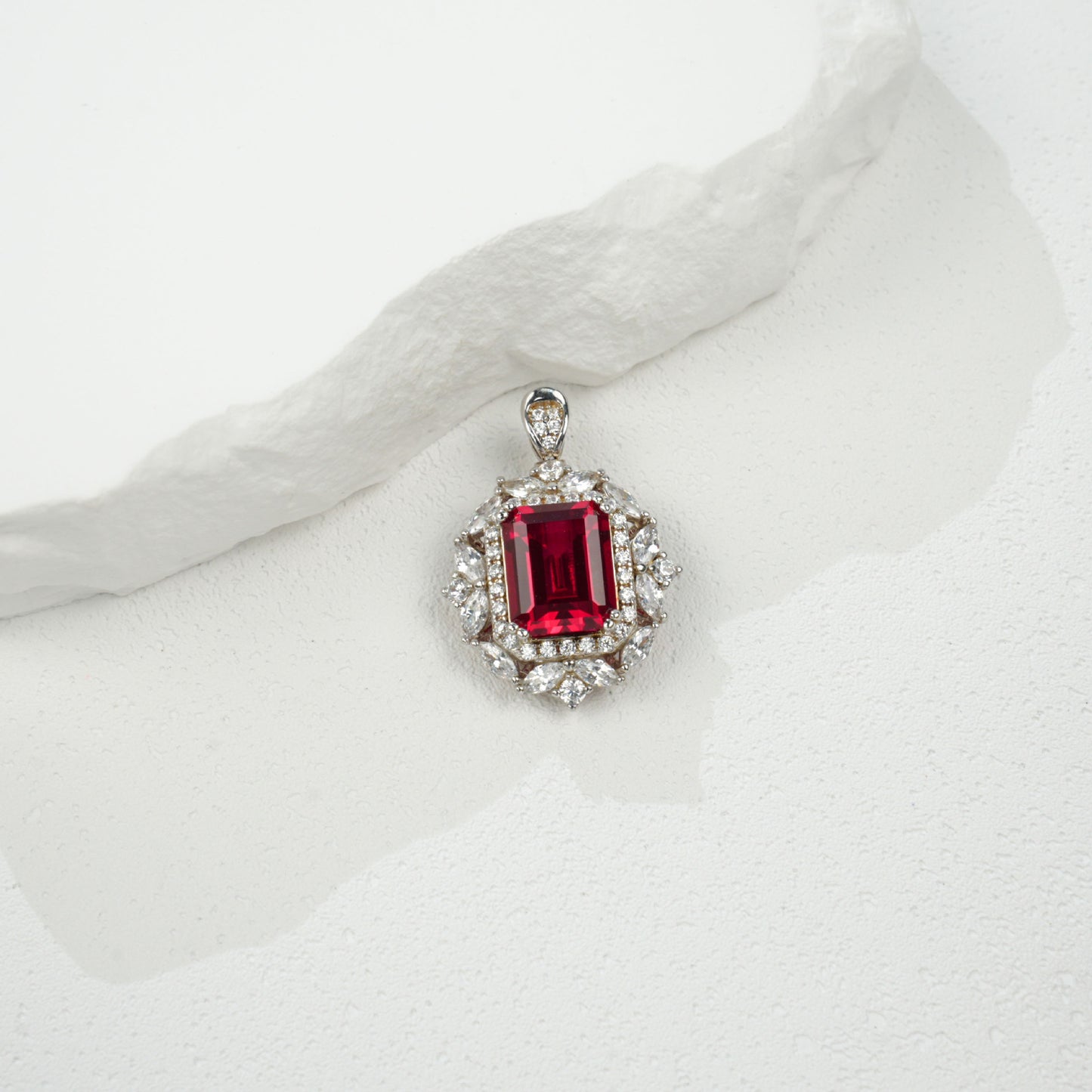 925 Silver Lab Ruby Ring-Necklace 2-in-1 Diamond Jewellery, Luxurious Premium Vintage - Photo 3