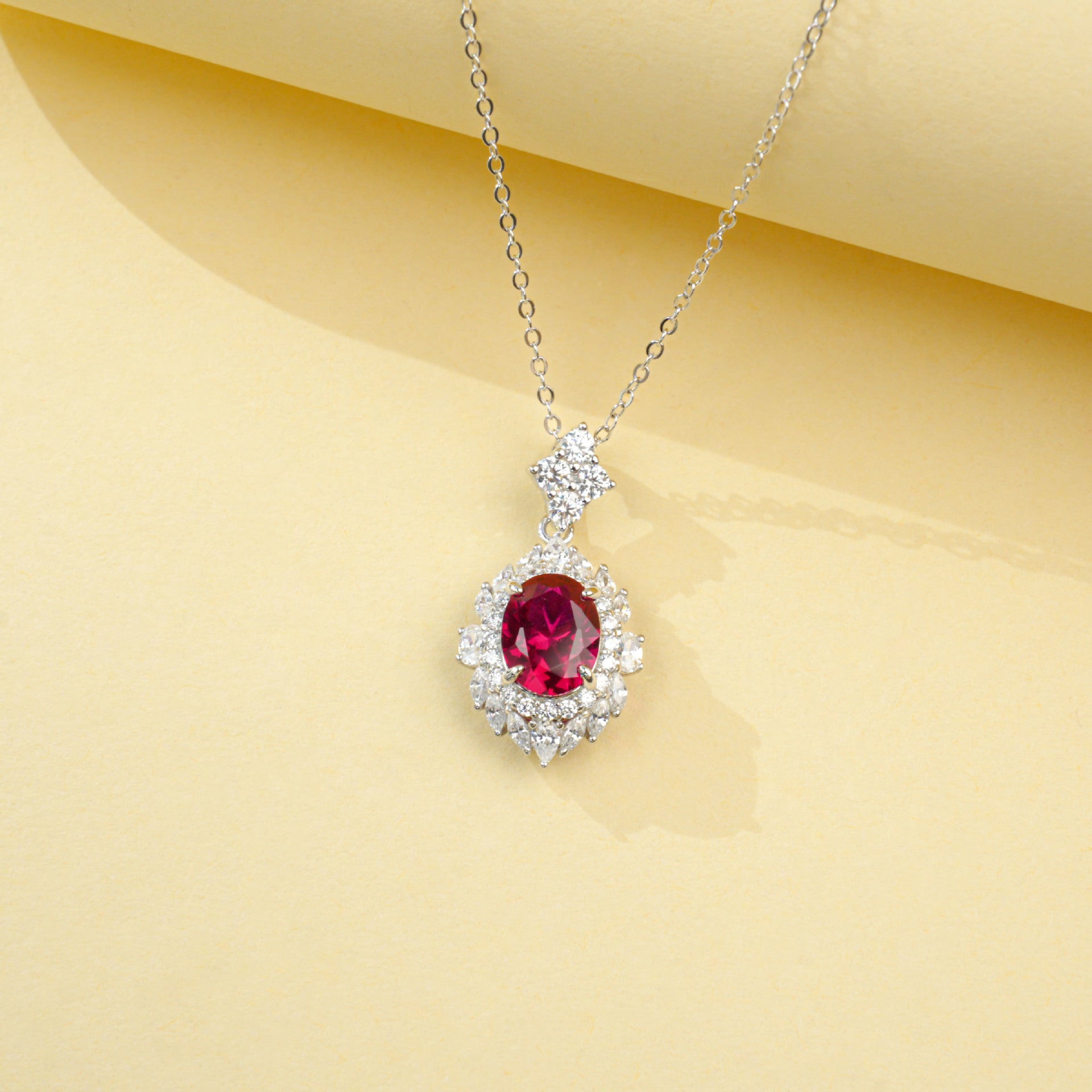 S925 Sterling Silver Lab Ruby Necklace, Elegant Minimalist - Photo 3
