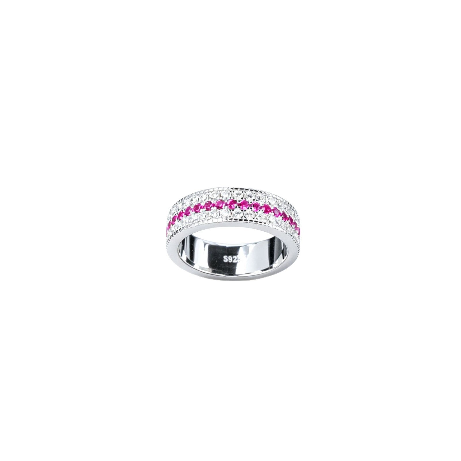 Lab Ruby Eternity Band S925 Silver Wide Full Double-Side Dense-Set, Couple - Photo 5