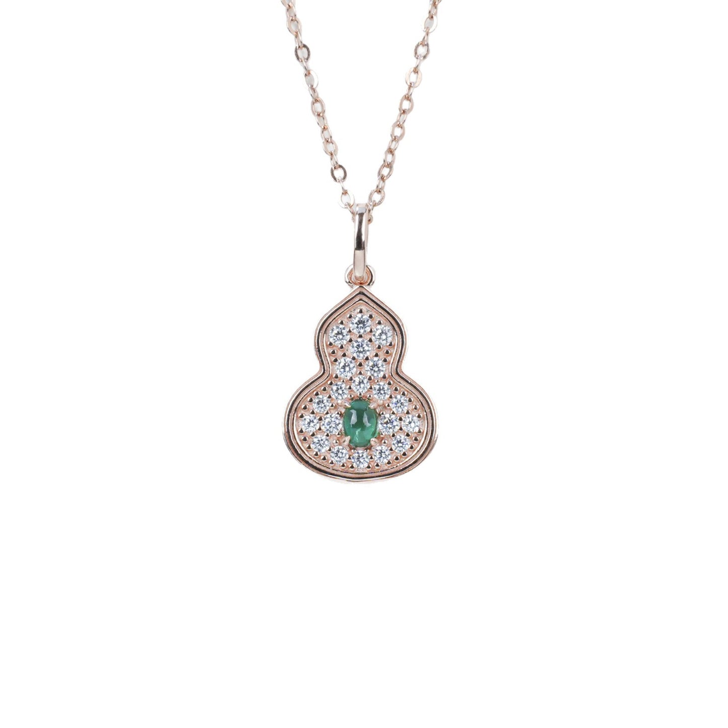 S925 Silver Rose Gold Lab Emerald Gourd Necklace, Style Full Diamond - Photo 5
