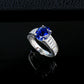 S925 Sterling Silver Lab Sapphire Round Four-Prong Ring, Unisex - Photo 2