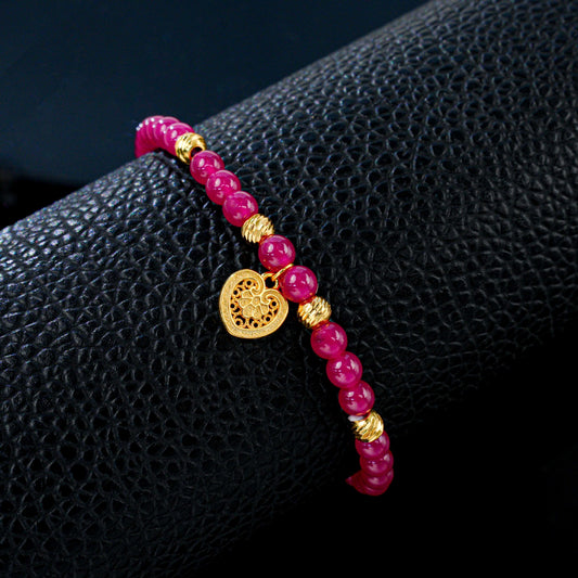 S925 Sterling Silver Lab Ruby Bracelet for Women, Trendy Ethnic Versatile - Photo 2